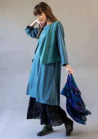 Knitted organic cotton/wool waistcoat - aqua green