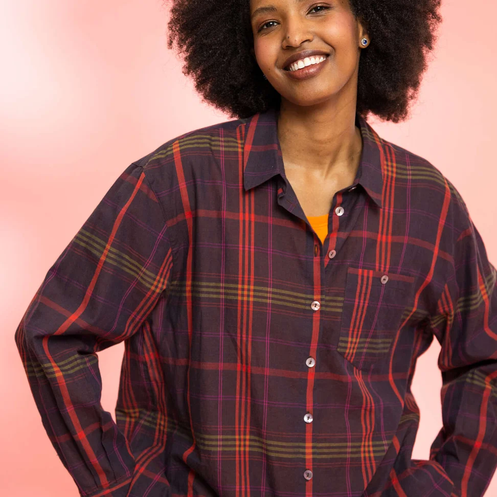 Patterned woven shirt in organic cotton - mullberry