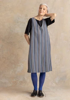 “Esme” woven organic cotton/linen dress - iron grey/stripe
