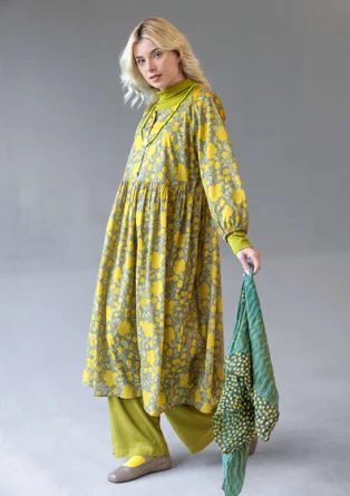 Geblümtes oder einfarbiges Kleid „Leah“ aus luftiger Bio-Baumwolle - olivenöl-gemustert