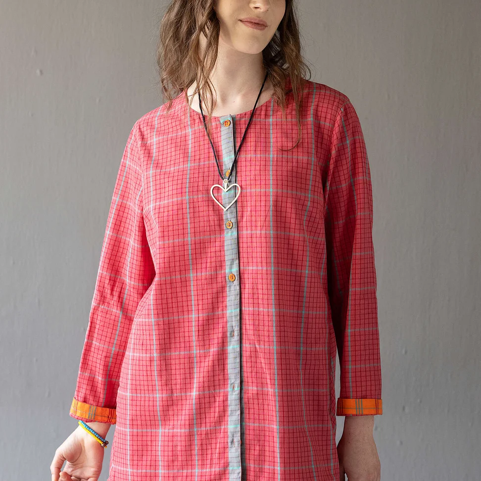 “Karur” checked organic cotton blouse - flamingo