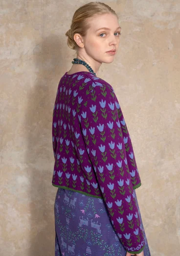 Geblümte Strickjacke „Tulipan“ aus Lammwollmischung/Bio-Baumwolle - petunie
