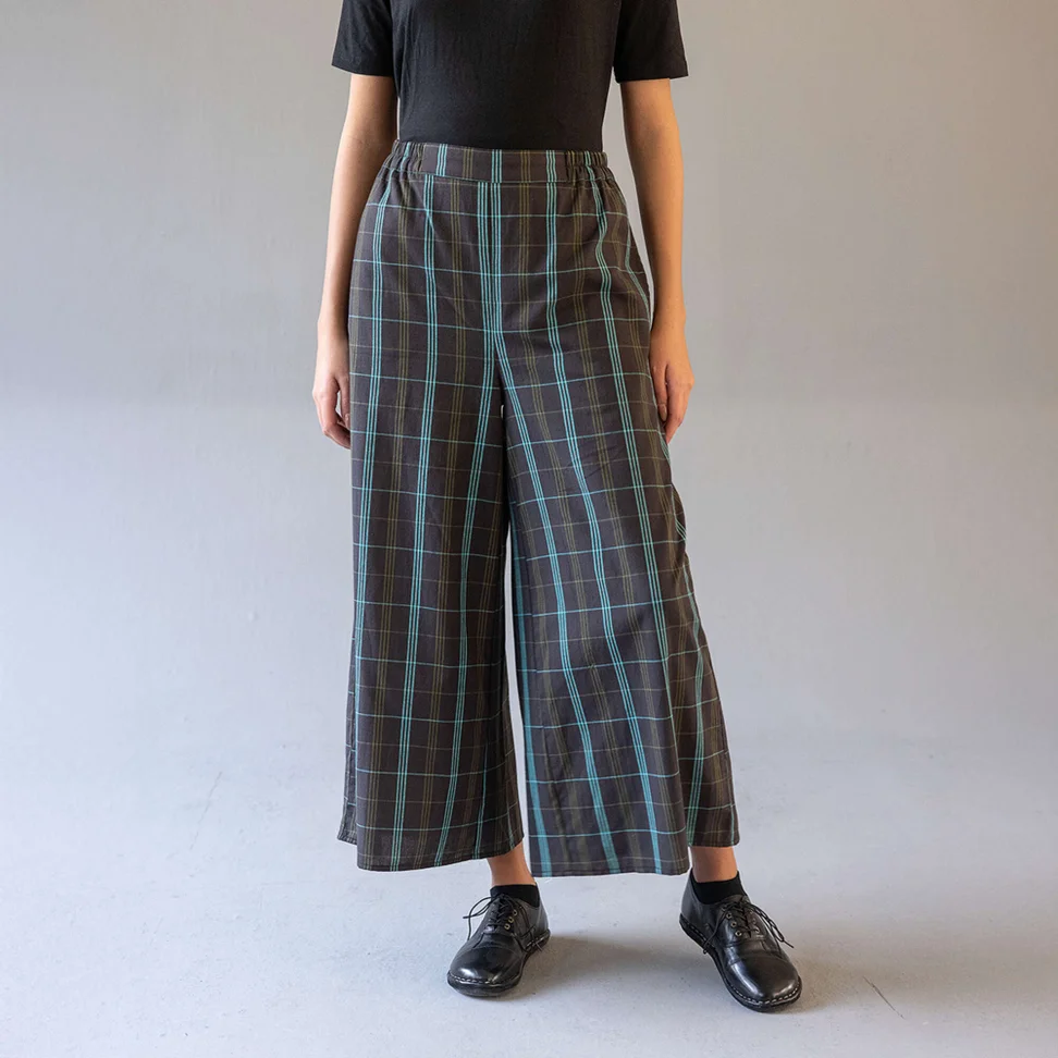 “Kerala” checked organic cotton trousers - black