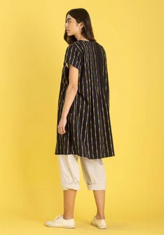 Robe "Ikat" en coton tissé - noir
