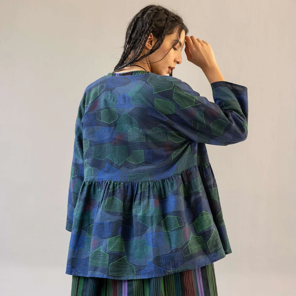 Bluse «Alaska» i økologisk bomull / lin - mørk indigo