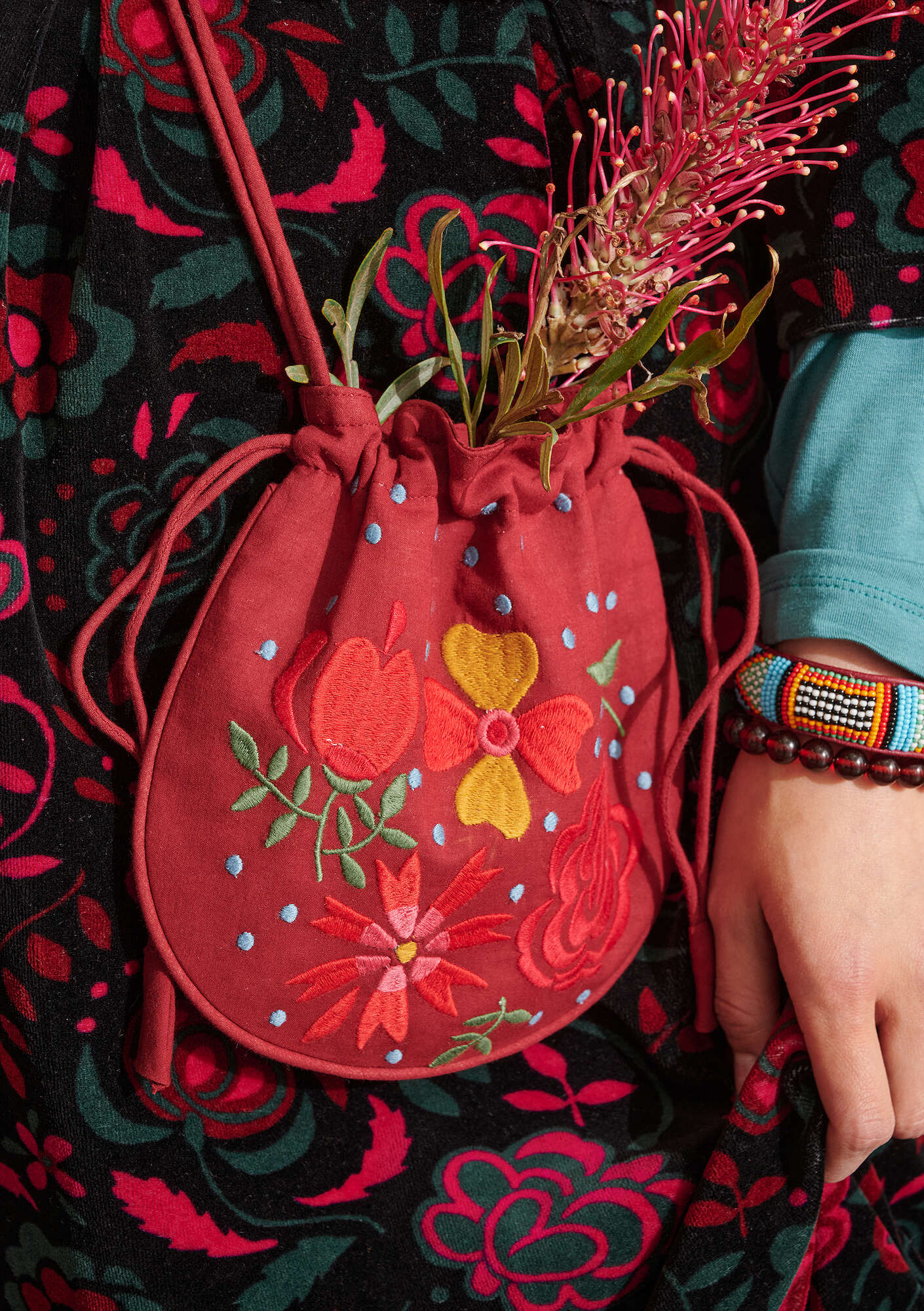 “Leksand” purse in organic cotton agate red