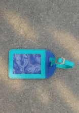 Étiquette à bagage en cuir - turquoise