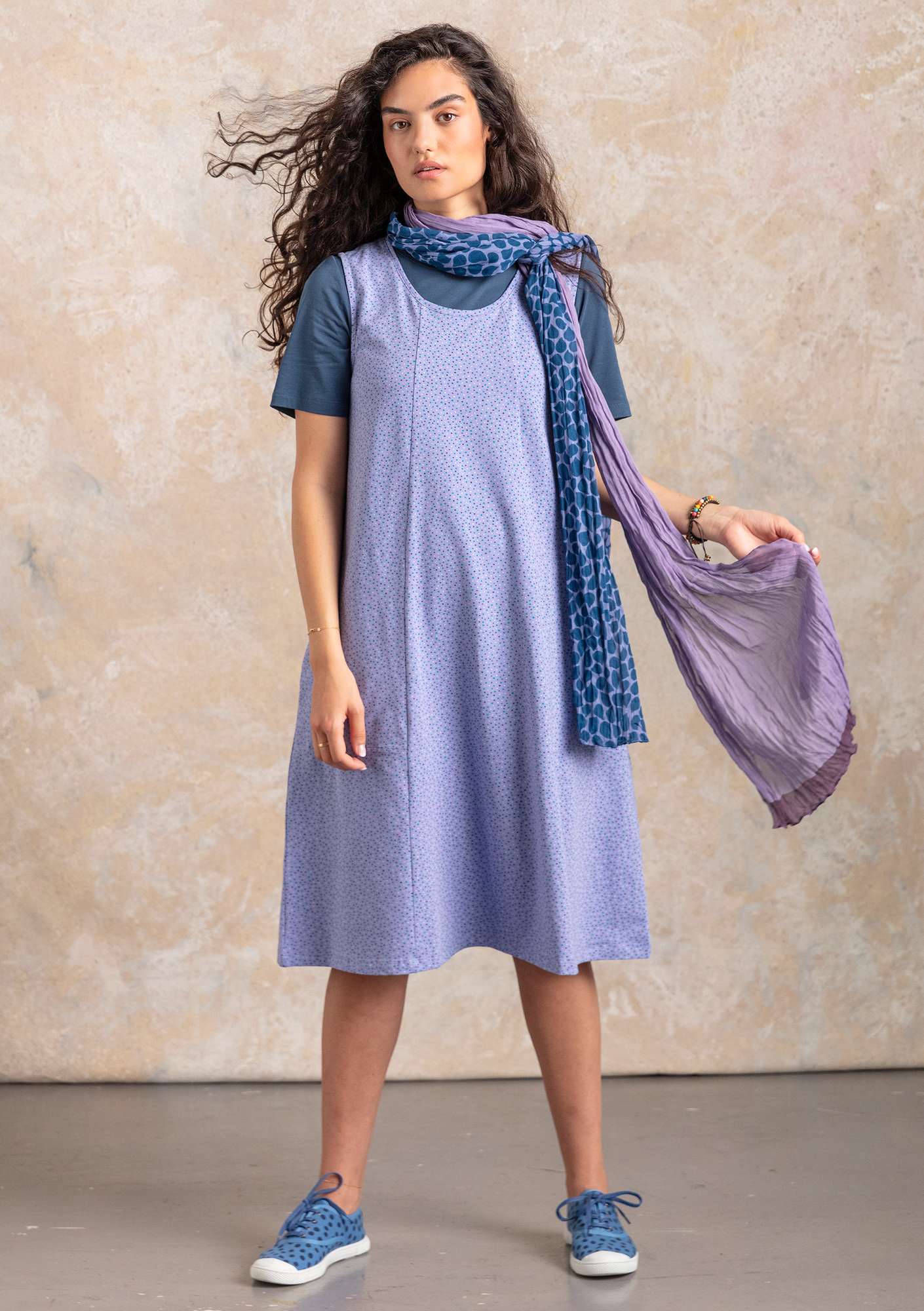 “Iliana” organic cotton/elastane jersey dress lavender/patterned thumbnail