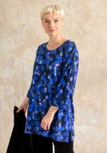 Gedessineerde/effen tricot tuniek "Frida” van biologisch katoen - kobaltblauw/dessin