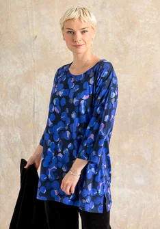 “Frida” patterned/solid-colour organic cotton jersey tunic - cobalt blue/patterned