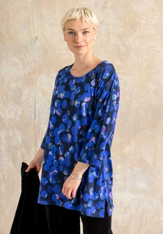“Frida” patterned/solid-colour organic cotton jersey tunic - cobalt blue/patterned