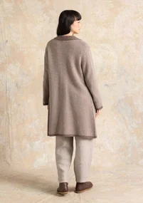 “Wilma” patterned and solid-colour long cardigan in lambswool - mole melange/patterned