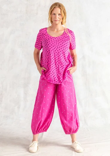 Kortärmad trikåtop "Ines" i ekologisk bomull - vildros0SL0mnstrad