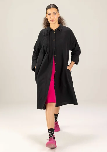 “Hinata” woven organic cotton/linen dress - black