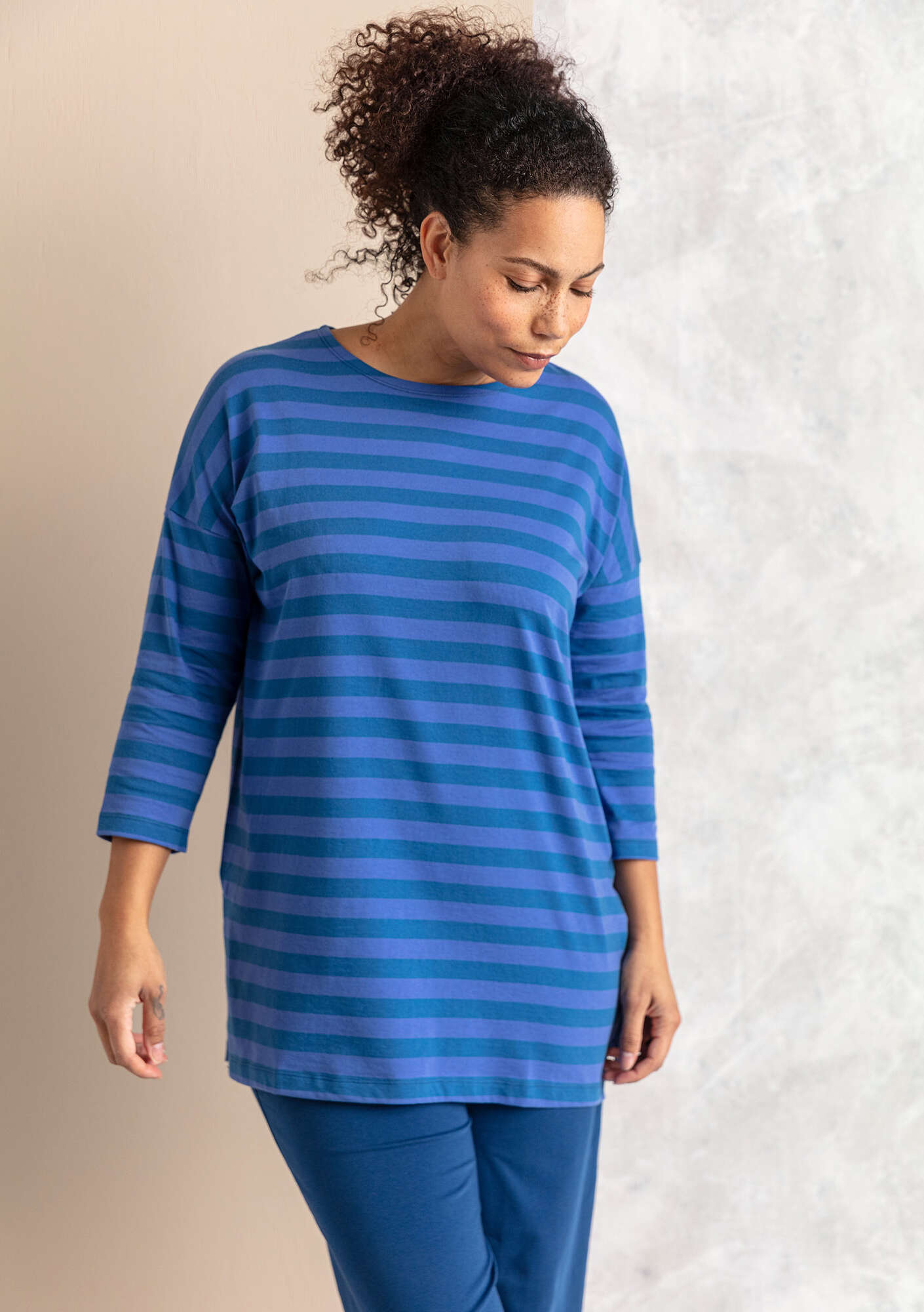 Striped tunic in organic cotton indigo blue/sky blue