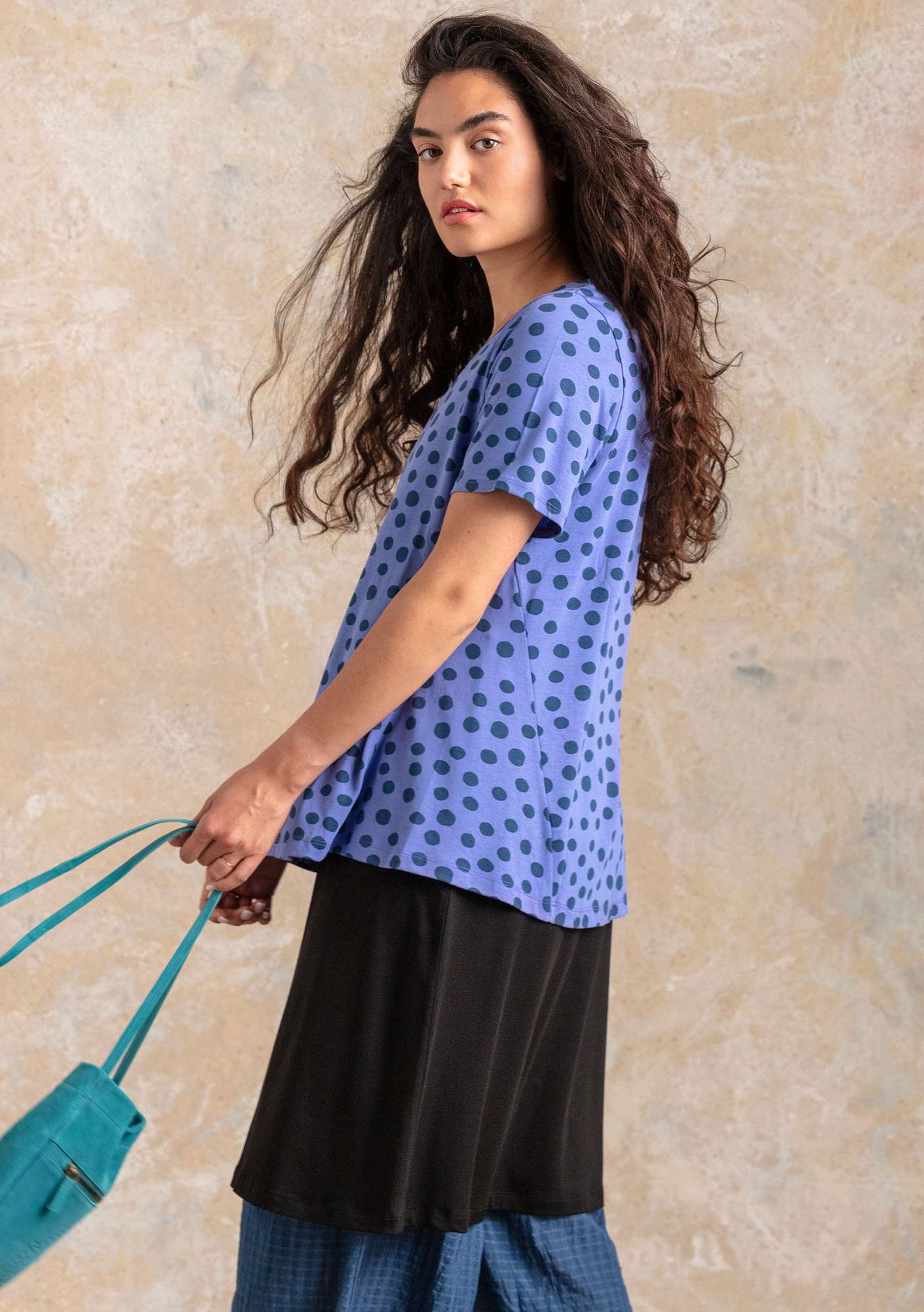 “Cordelia” top in organic cotton/modal sky blue/patterned thumbnail