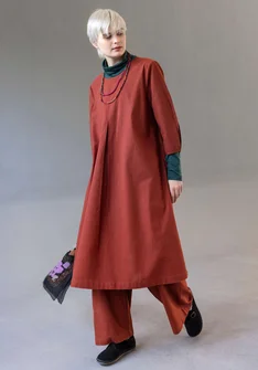 Gepunktetes oder einfarbiges Kleid „Elin“ aus Viskose/Leinen - rost