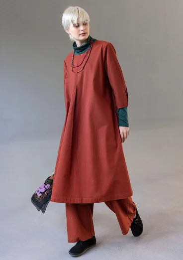 Gepunktetes oder einfarbiges Kleid „Elin“ aus Viskose/Leinen - rost