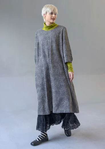Gepunktetes oder einfarbiges Kleid „Elin“ aus Viskose/Leinen - schwarz-gemustert