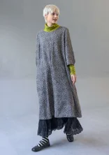 “Elin” dotted/solid-colour viscose/linen dress - black/patterned