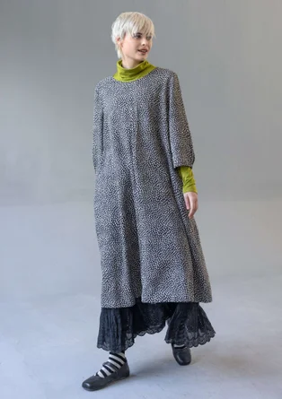 Gepunktetes oder einfarbiges Kleid „Elin“ aus Viskose/Leinen - schwarz-gemustert