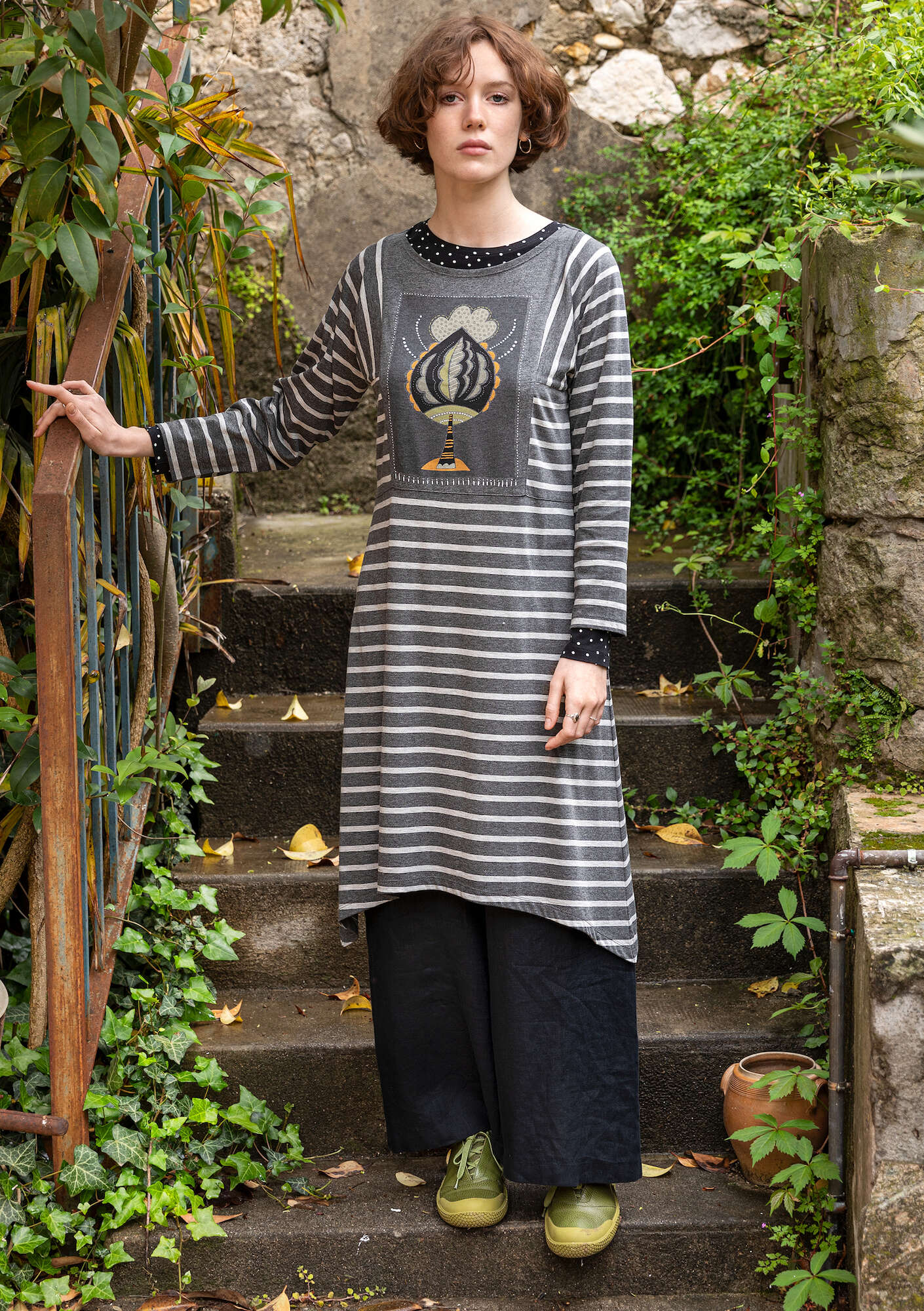 “Artemis” organic cotton/modal jersey dress dark ash grey melange thumbnail