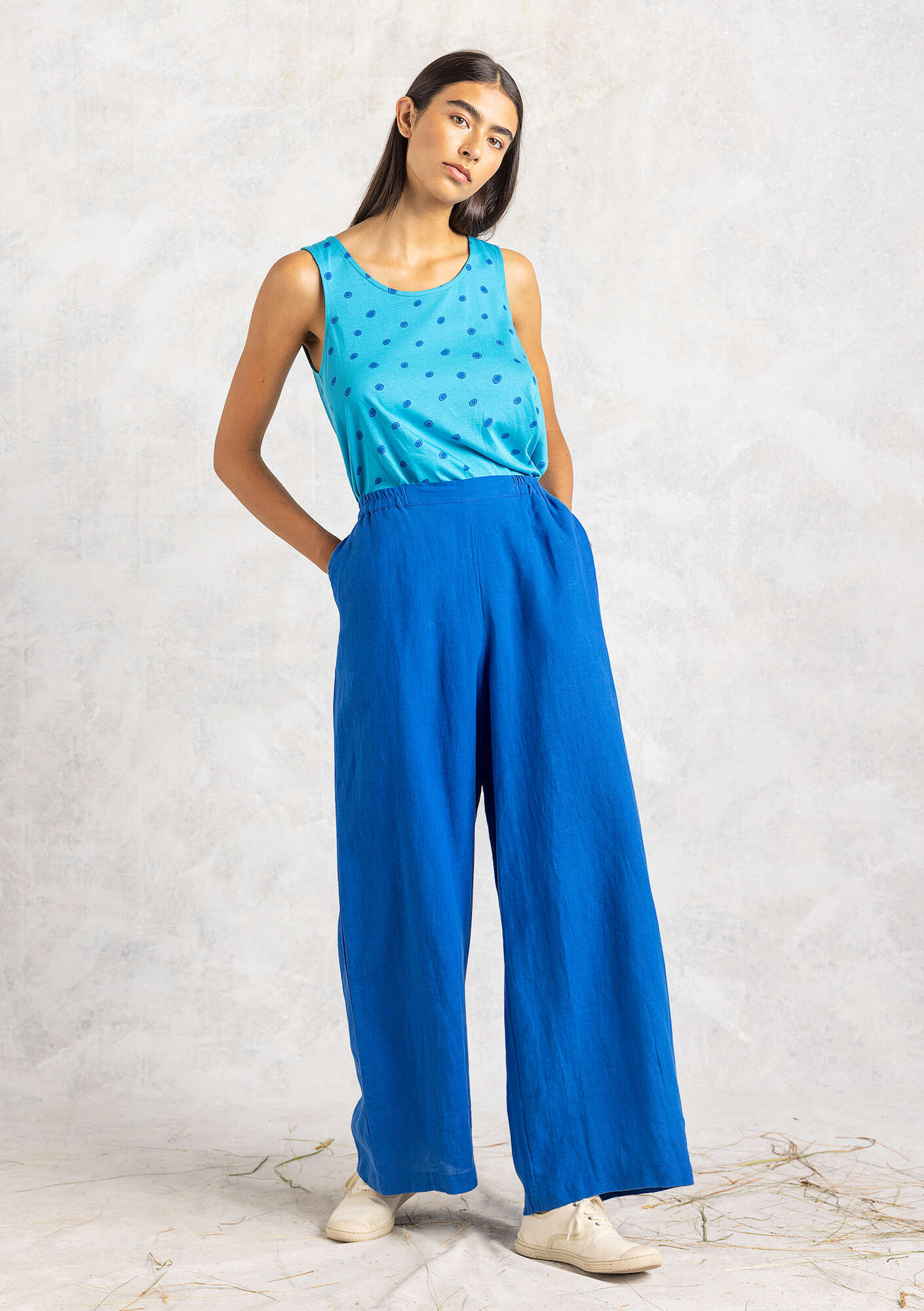 Pantalon en lin tissé bleu saphir thumbnail