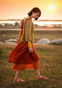 "Desert" woven organic cotton dress - ochre