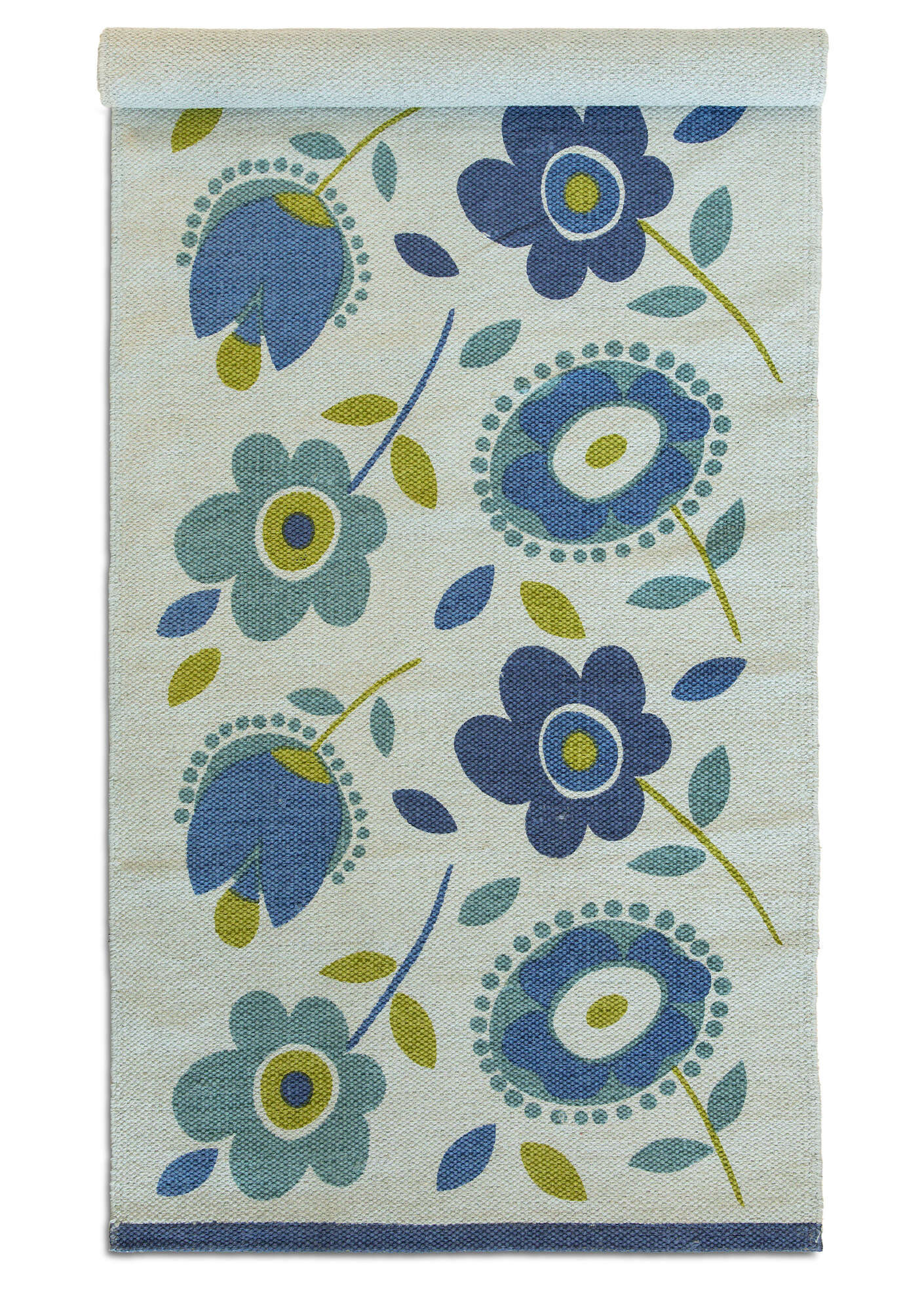 “Tulipanaros” organic cotton hallway mat with a printed design flax blue