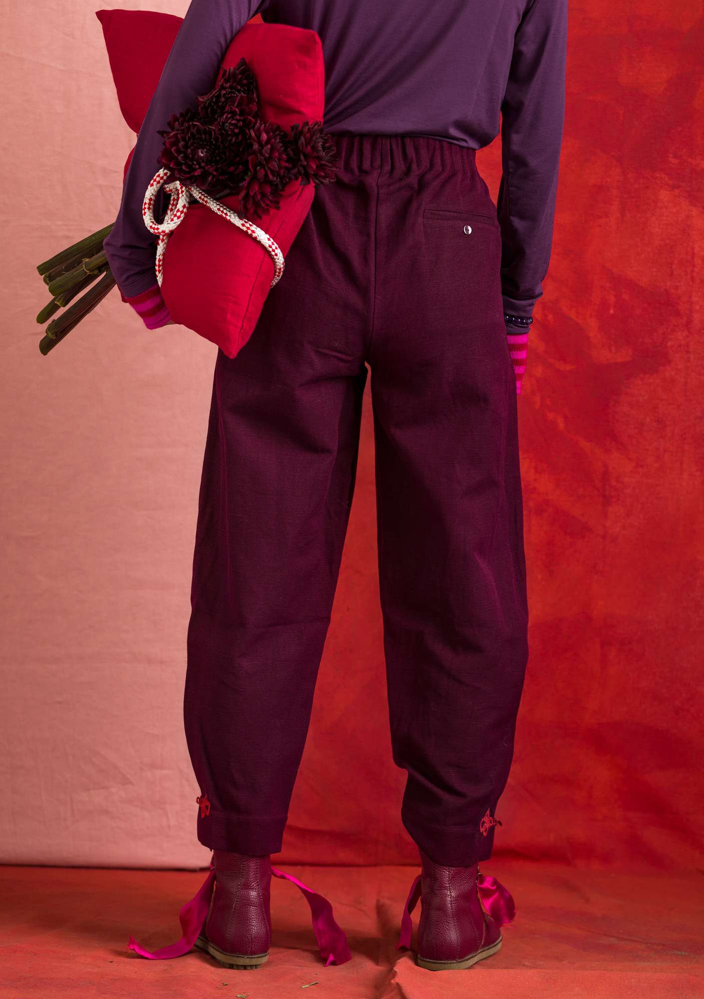 Pantalon  Anna  en coton biologique/lin aubergine