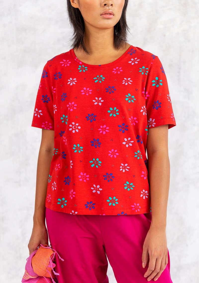 T-paita ”Ester” ekopuuvillaa/elastaania papukaijanpunainen/kuvioitu