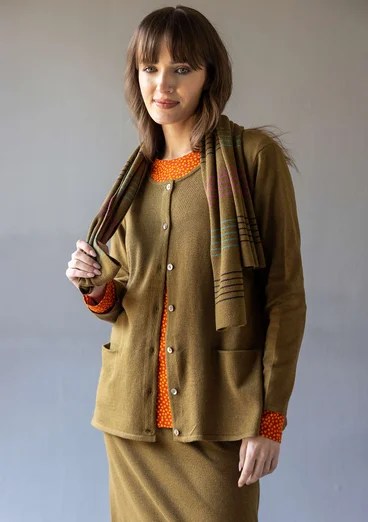 “Sylvi” striped and solid-colour organic cotton/wool cardigan - dark olive