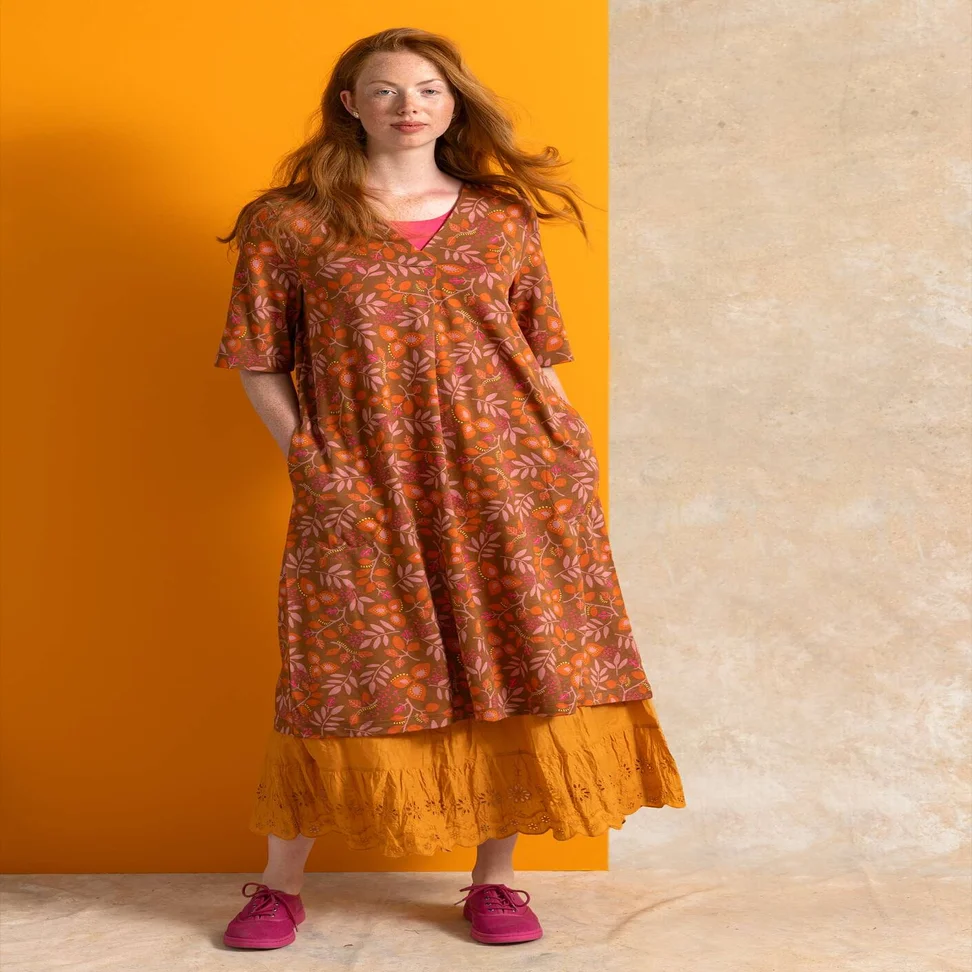 Robe ”Ophelia” en jersey de coton biologique/modal - gland/motif