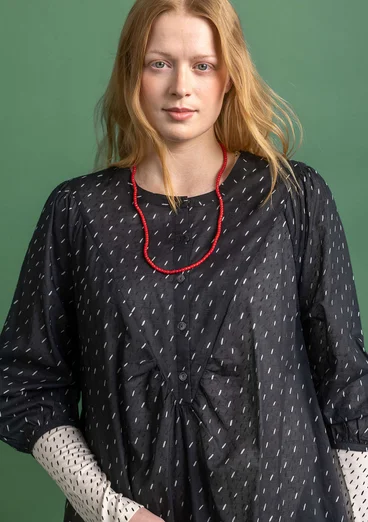 Vävd klänning "Blossom" i ekologisk bomull - svart/mönstrad