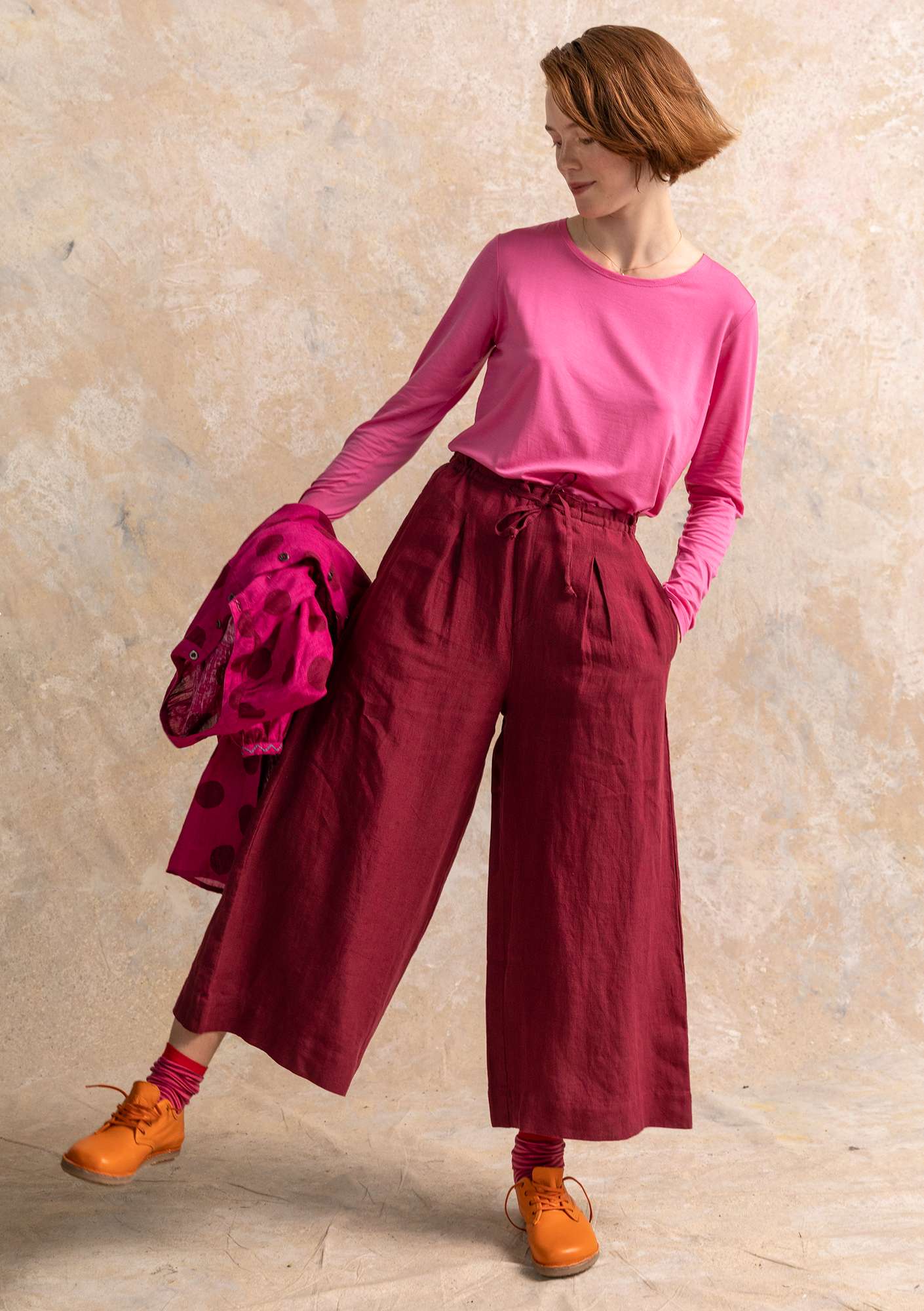 Woven linen trousers purple red