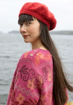 Béret en maille d’alpaga mélangé - rouge perroquet/chiné