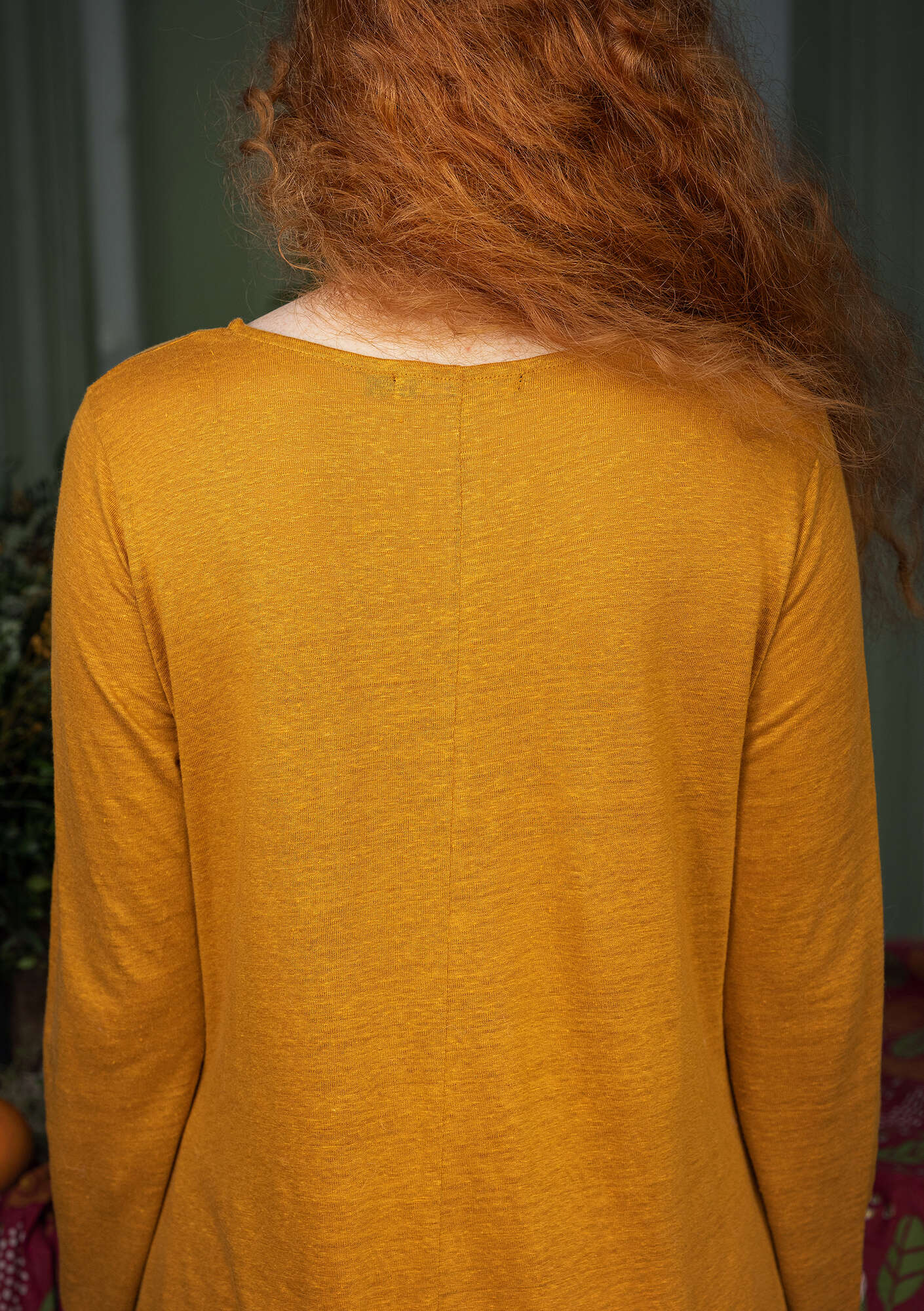 “Satsuma” jersey dress in linen mustard thumbnail