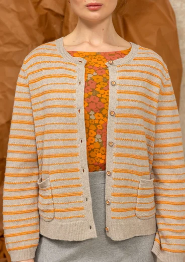 Gestreifte, gepunktete oder einfarbige Strickjacke „Wilma“ aus Lammwolle - natur melange-gestreift