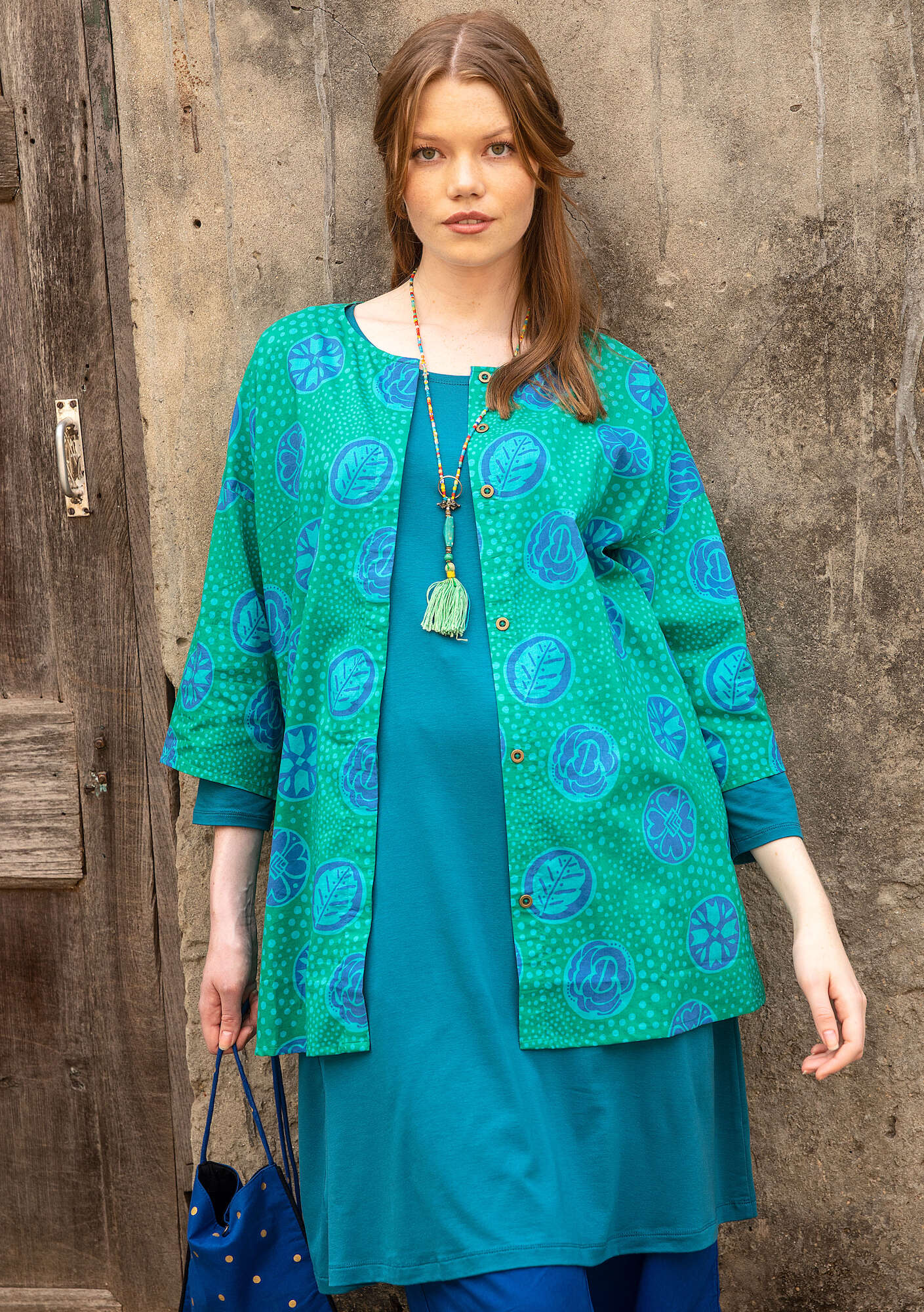 “Kristina” blouse in organic cotton green agate thumbnail