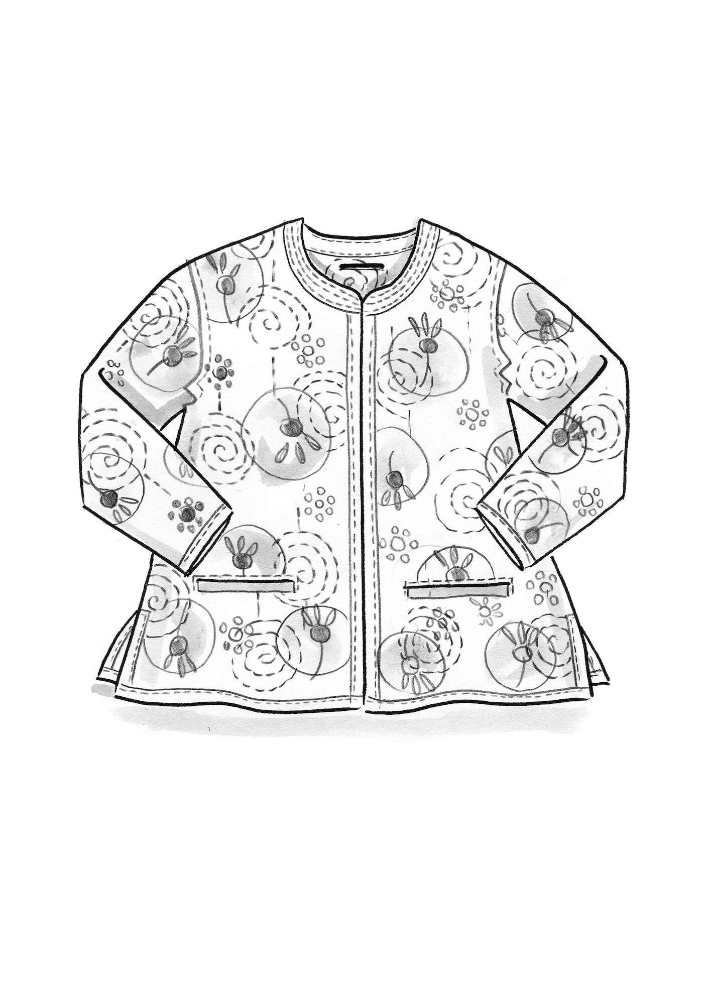 “Halo” quilted jacket in woven organic cotton indigofera