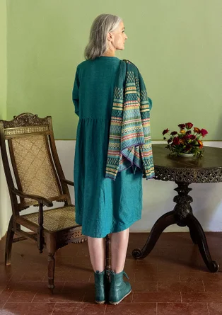 Robe "Marianne" en tissu de coton biologique/lin - pétrole foncé
