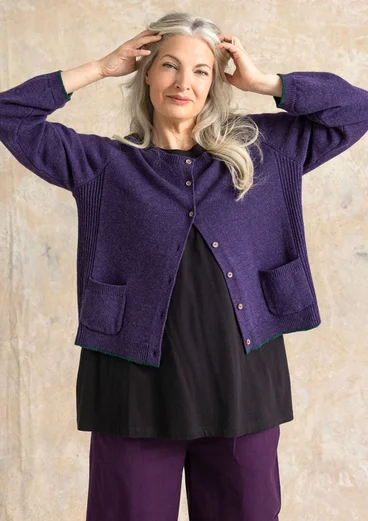 Gestreifte, gepunktete oder einfarbige Strickjacke „Wilma“ aus Lammwolle - gewitterlila-melange