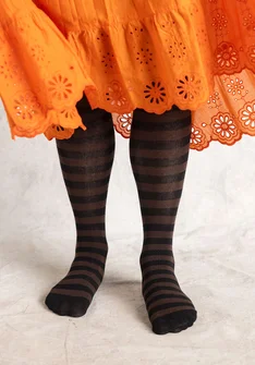 Striped organic cotton tights - black/french roast