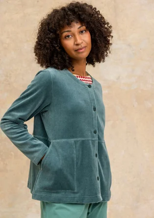 Solid-colour velour cardigan in organic cotton/recycled polyester - tea tree