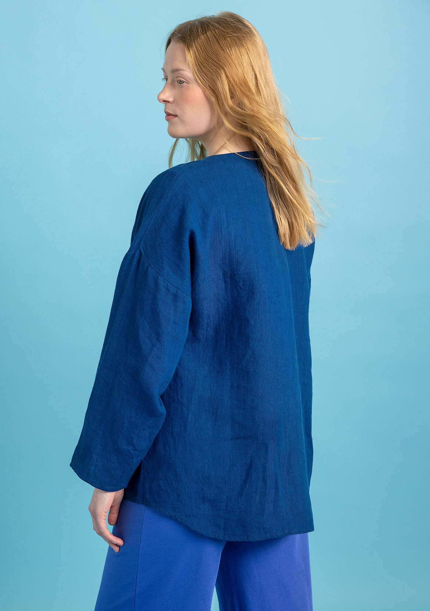 “Jasmine” woven linen blouse indigo blue thumbnail