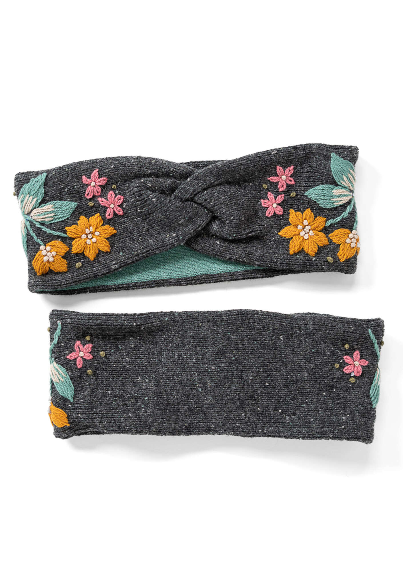 “Bloom” wool/organic cotton headband dark ash grey
