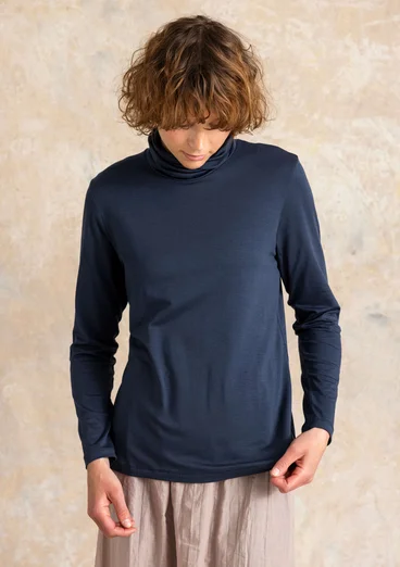 Long-sleeve, lyocell/elastane jersey polo-neck top - ink blue
