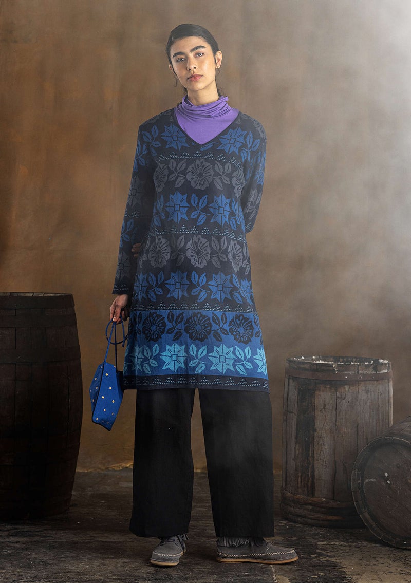 “Desert Flower” organic cotton knit dress dark indigo