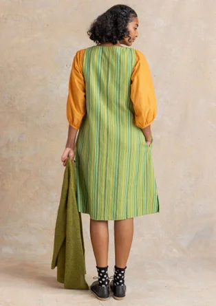 “Esme” woven organic cotton/linen dress - kiwi/stripe