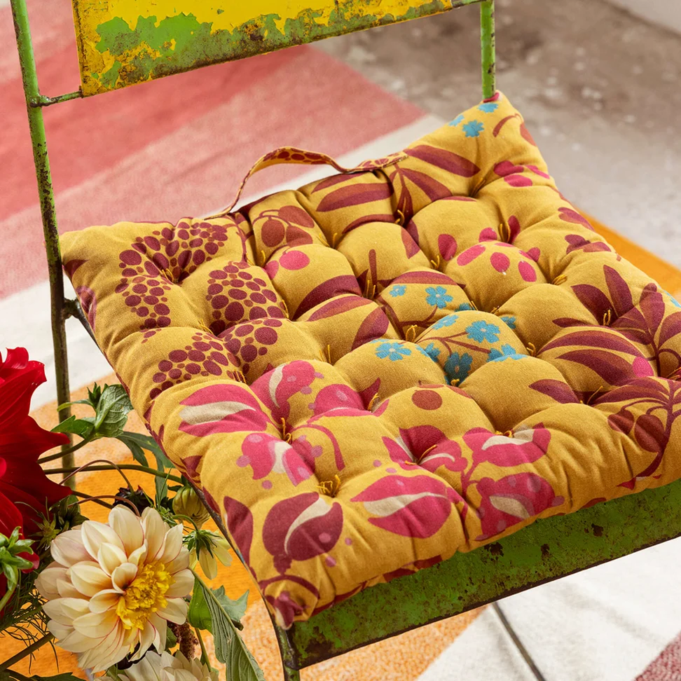 Galette de chaise "Olives" en coton biologique - ocre clair
